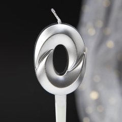 Свеча Цифра 0,  Грани, Серебро, 5 см, 1 шт.